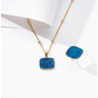 Ensemble Chaine Et Bague Acier Inoxydable Dore / Bleu